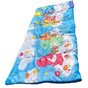 Vtg Playhut Care Bears Sleeping Bag 56x56 Flannel Zipper Cartoon Kids Y2K 2003